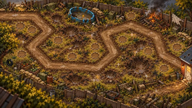 The Backyard: the room's battlefield painting