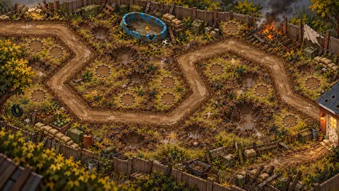 The Backyard: the room's battlefield painting